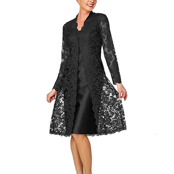 

womens elegante dresses two pieces charming solid mother of the bride lace dresses vestidos solid noble elegant dress robe femme d717, Black;gray