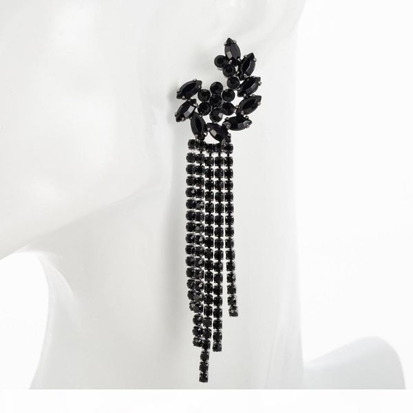 

r black luxury rhinestone vintage long tassel drop earrings for women party jewelry chains long dangle earrings e604, Silver