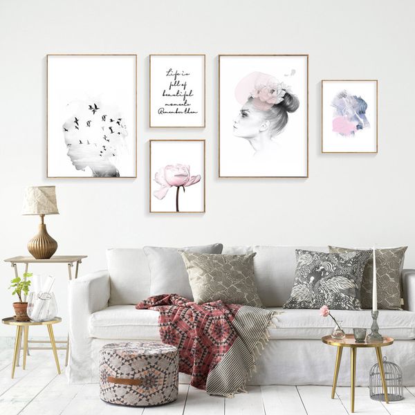 

flower women fashion poster black white abstract art nordic life quote wall painting print minimalist pictures for living room