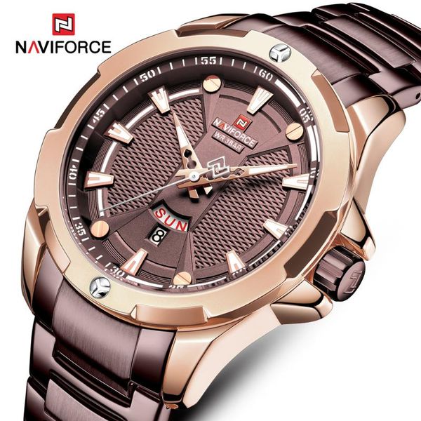 

naviforce fashion mens quartz watches multi-function dial sport watch men casual waterproof clock relogio masculino, Slivery;brown