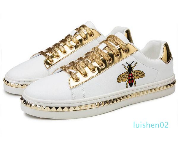 

new designer men fashion gold silver bee embroidery flats casual shoes loafers platform shoes man dress prom shoes tenis masculino ltsl02, Black