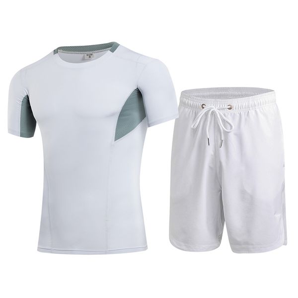 

новый летний mens running набор пригодность гимнастики tight рубашки с коротким рукавом и шорты спортивного костюма дышащих черными спортивн, White;red