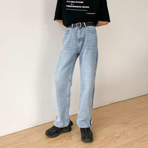 

nirben jeans men's versatile casual youth loose straight trendy brand long pants trousers and trousersmen's korean style fashion, Blue