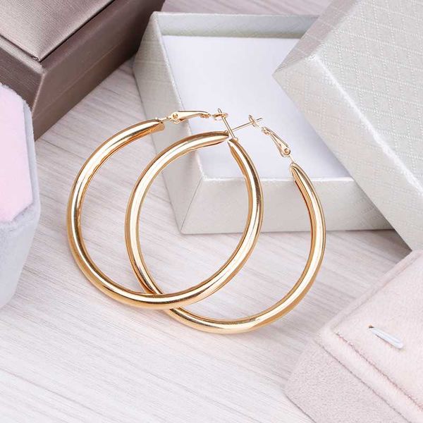 

big round hoop earrings for women 60mm gold and silver color hoops classic circle women ear accessories 2020, Golden;silver