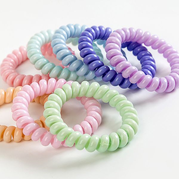 

telephone line gum hair ring women fashion solid color elastic hair band ropes hair rubber bands ponytail tie girls accessories, Pink