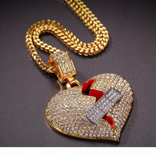 

g new hip hop iced out full алмазной группа -aid сердце разрушающей подвеска broken heart ожерелье сплав ok stretch любовь pendanh, Silver