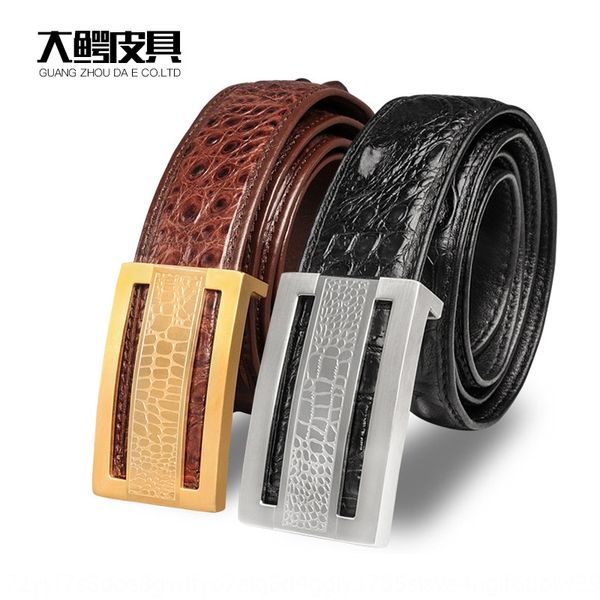 

summer 2020 creative thailand crocodile leather men's business smooth buckle belt bone leather belt, Black;brown