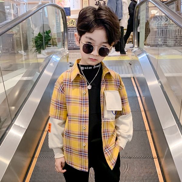 

wear men's shirt 2020 new long sleeve western style big shirt plaid autumn children's clothing children's children's, White;black