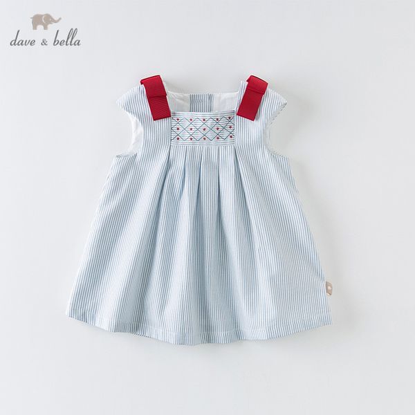 

db13131 dave bella summer baby girl's princess bow striped dress children fashion party dress kids infant lolita clothes, Red;yellow