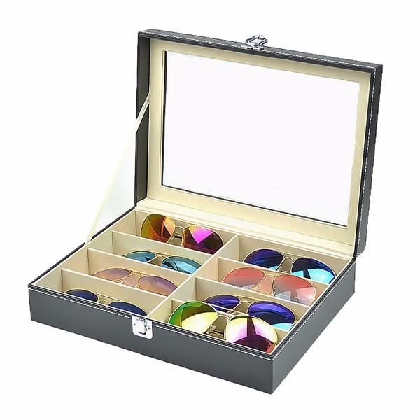 

8 grid glasses storage display case box eyewear sunglasses jewelry watches display organizer leather tray organizer holder box t200629