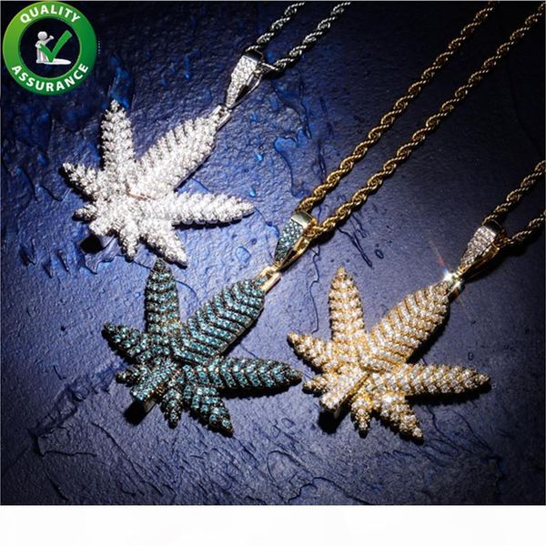 

iced out pendant hip hop bling chains jewelry men luxury designer necklace mens 14k gold chains diamond leaf pendants fashion accessories, Silver