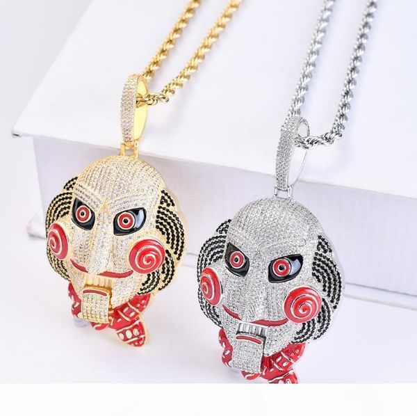 

r large chainsaw scary mask doll pendant mouth movable with high -quality hip -hop hipster necklace, Silver