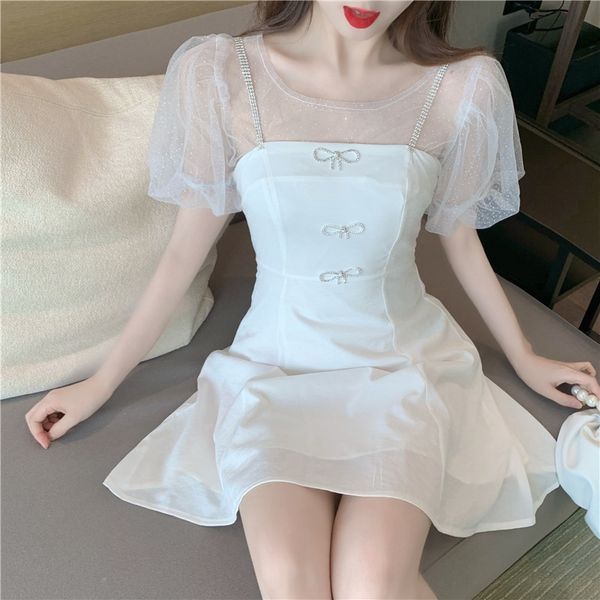

shoulder strap women's summer super shoulder strap dress fairy gauze mori dress 2020 new small short skirt, Gray