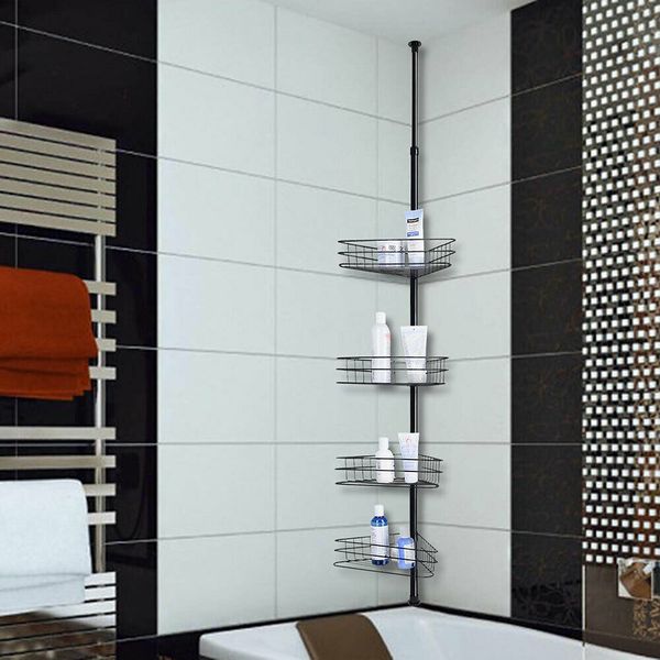 

4 layers metal shower corner pole caddy shelf bathroom wall storage rack holder