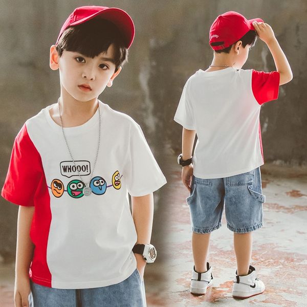 

rjnsn wear children's clothing boys' short-sleeved t-shirt cotton 2020 new middle and large children's stitching t-shirt kore, Blue
