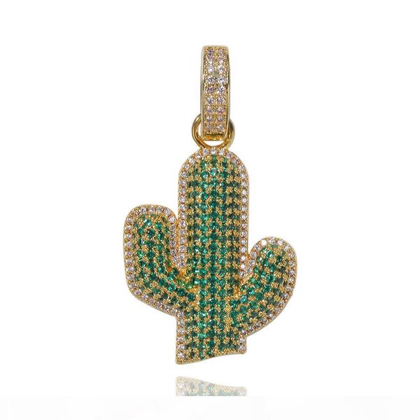 

iced out white green cz cactus shape pendant hip hop plant necklace gold color mens jewelry, Silver