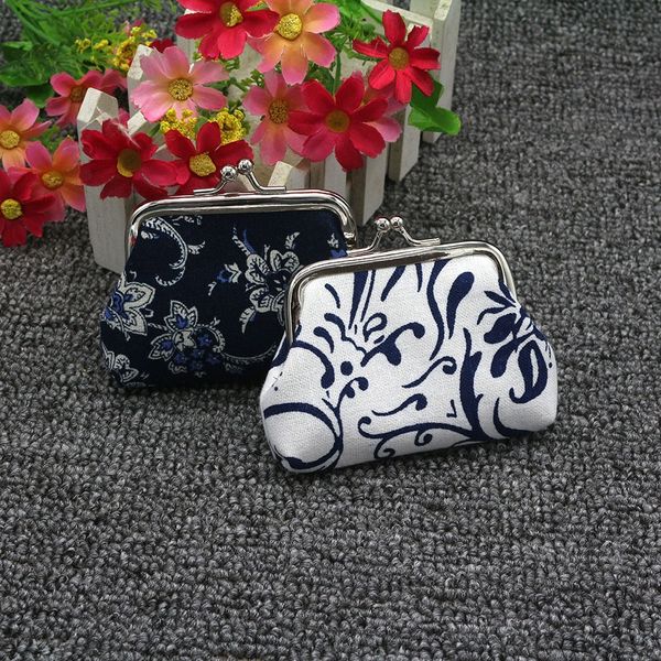 

9yihe creative ethnic style blue white porcelain mini coin purse female cotton and linen fabric small purse gift national wallet cotton and