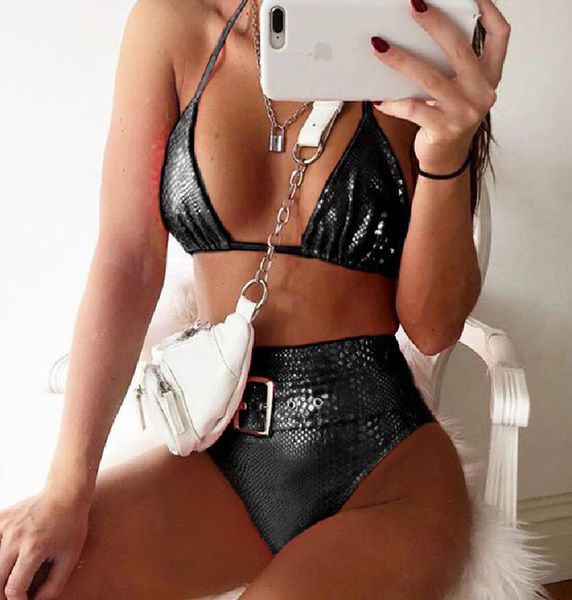 

black high waist bikini set triangle swimsuit female push up swimwear women summer bathers belt bathing suit women new, White;black