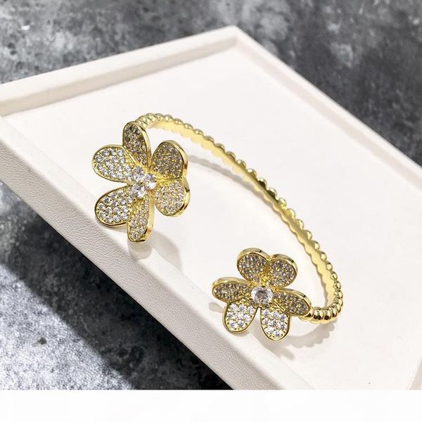 

foreign trade jewelry full diamond bracelet shamrock six petal flower opening double flower beads side bracelet, Black