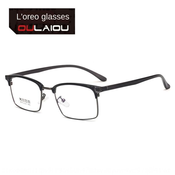 

l'oreo 2019 new 2752 eyebrow tr90 metal half myopia kick-off with myopia glasses frame men's glasses frame, Silver