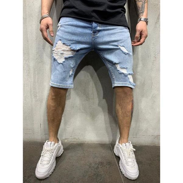 

summer denim shorts jeans mens jogger ankle ripped blue denim shorts hole washed short pants hve5