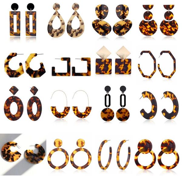 

leopard print acrylic geometric circle square long drop earrings fashion statement earring ear stud for women, Golden;silver