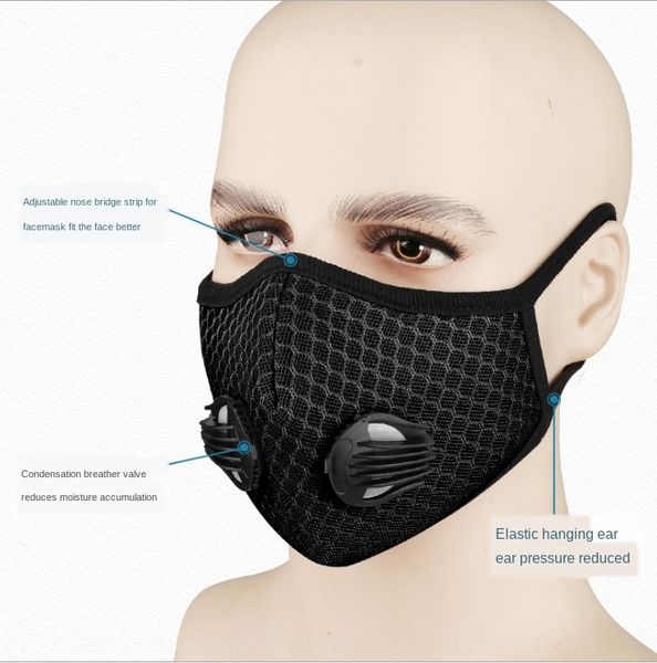 

cycling mask mask with breathing valve activated outdoor sports outdoor sports carbon filter element replaceable, Black