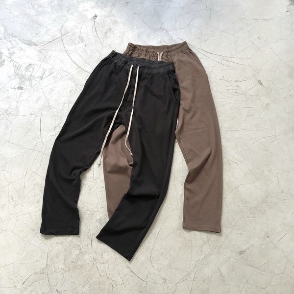 

tan/black drawstring long sweatpants relaxed fit terry trousers streetwear
