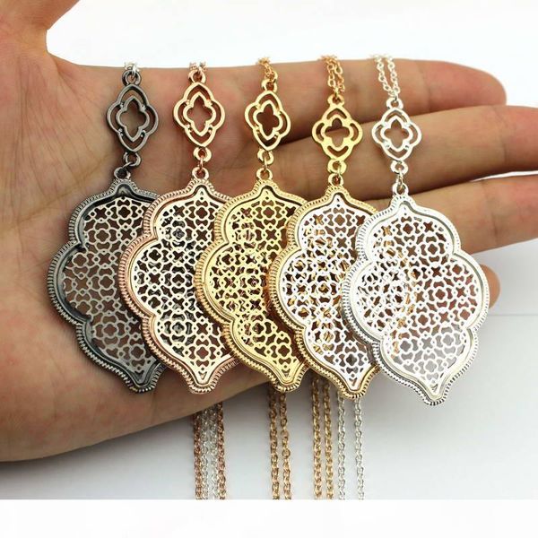 

christmas gift selling gold silver rose black cut out filigree quatrefoil statement necklace hollow clover long chain pendant necklace
