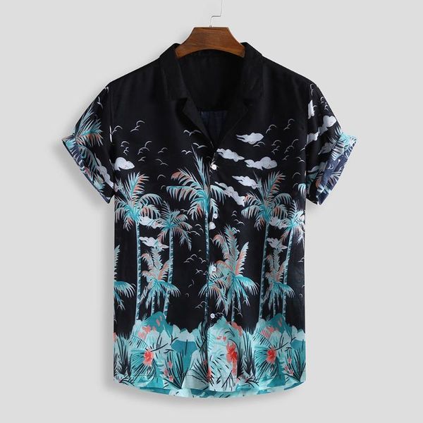 

men's casual shirts men vintage ethnic style print loose long sleeve turn down-collar shirt dress hawaiian plus size camisa masculina, White;black