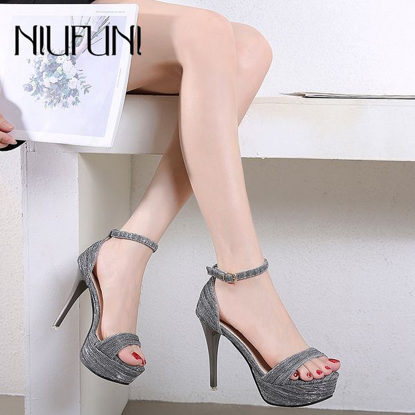 

платформа сандалии женщины niufuni мода свадебная обувь stiletto 11см высокие каблуки партии пряжки летняя обувь элегантная женская обувь, Black