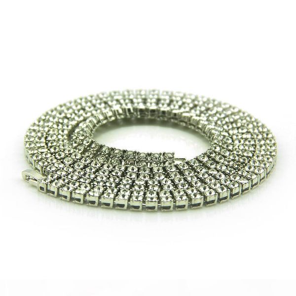 

new fashion full diamond blingbling double row tennis necklace iced out personalized hip hop long chains miami rapper jewelry gifts for men, Silver