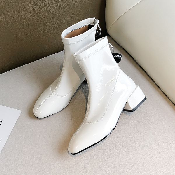 

black white fashion zipper women boots soft pu leather ankle boots comfortable square low heel boots ladies shoes big size 34-43 y200723
