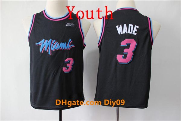 

kids miami heat 3 dwyane wade jersey majestic black vintage city youth edition nba basketball jerseys 2020, Black;red