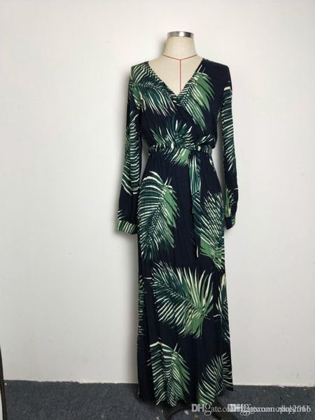 

women dress bohemian v-neck summer fashion long sleeve elegant lady digital striped print skirt casual loose waist dresses size s-xl d2, Black;gray