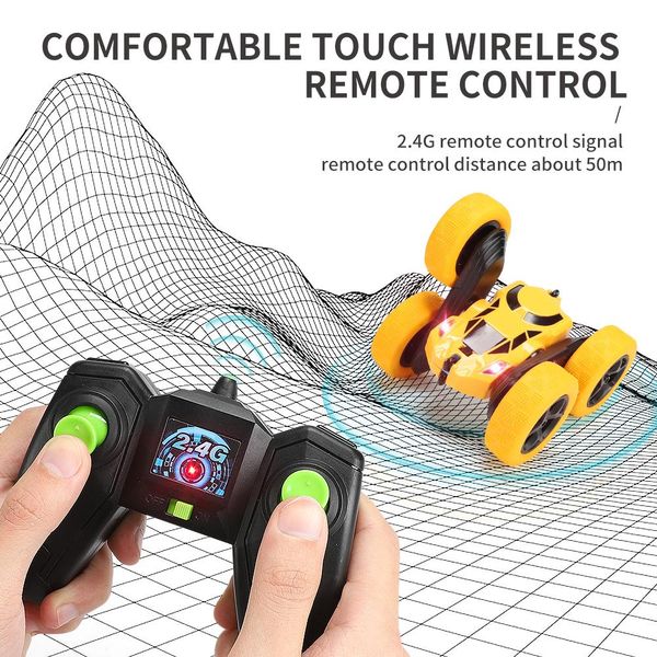 

2.4g remote control wireless 4wd drive double sided stunt car cool lights children boy off road rc car toys 03