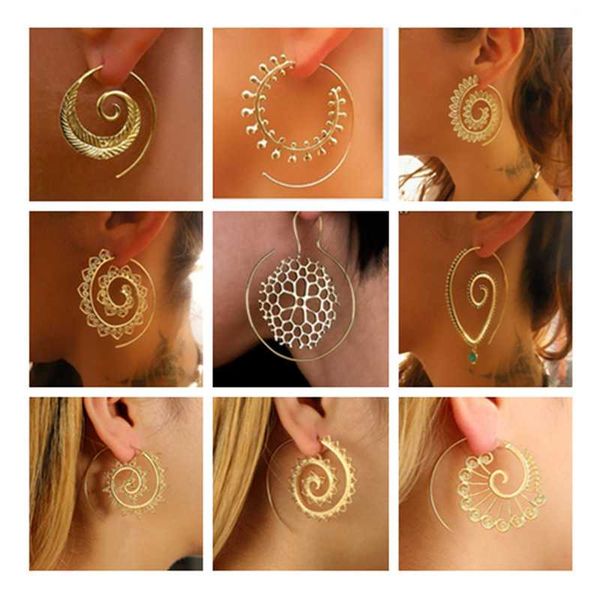 

new bohemian ethnic round swirl earrings earring for women gold color geometric earrings style statement jewelry 2020, Silver