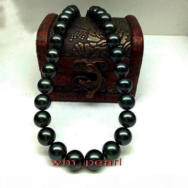 

r 18"12-14mm natural tahitian peacock black pearl necklace 14k, Silver