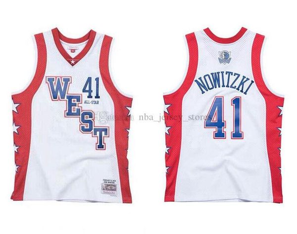 

men dallas mavericks 41 dirk nowitzki mitchell & ness white 2004 all-star hardwoods classics authentic jersey, Black;red