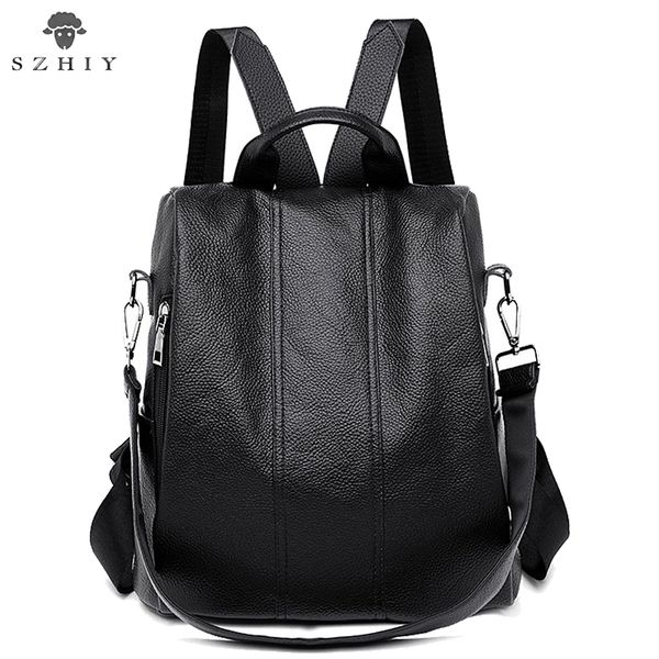 

women backpack pu leather school bag casual ladies large capacity bag travel sewing thread simple wild atmosphere 2020 new black