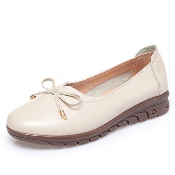 

2020 autumn new round head bow genuine leather shoes women casual shoes comfortable shallow non-slip flat large size 43, Black