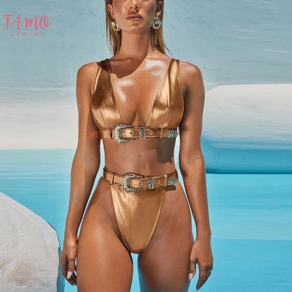 

new women buckle bronzing bikini no steel support push up padded swimwear gold summer swimsuit set amp;cx, White;black