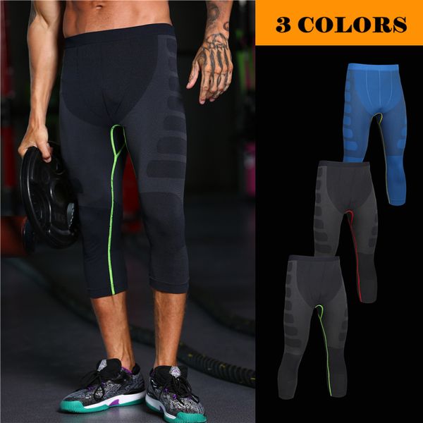 

new 2020 man shape pants compression shape comfortable breathable quick-drying sweatpants tight nylon men capri pants, Black;blue