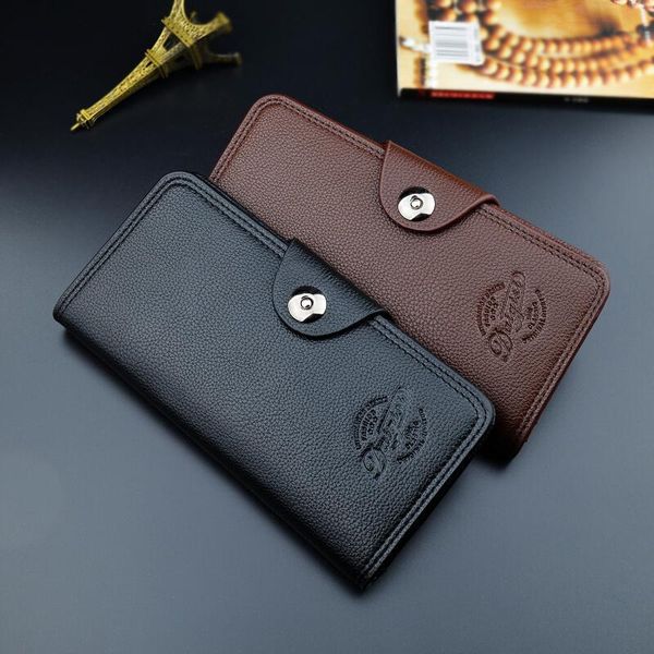 

wholesale men's coin purse long key bag men's youth fashion classic buckle multi card position three fold litchi pattern soft card