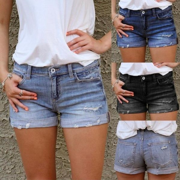 

women summer ripped hole denim shorts ladies casual slim jeans short plus size skinny shorts, White;black