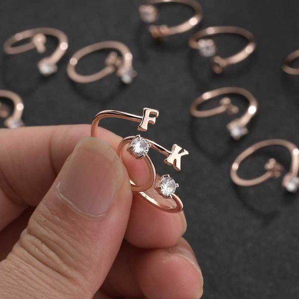 

rose silver color rings for women classic adjustable rhinestone letter ring birthday gift bague femme jewelry accessories, Golden;silver