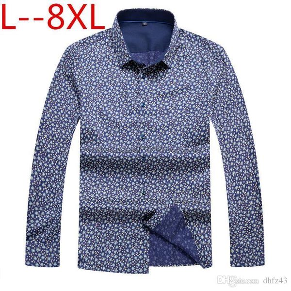 

plus 10xl 8xl 6xl spring autumn men's shirt social dress print casual slim fit long sleeve shirts men clothes camisa masculina, White;black