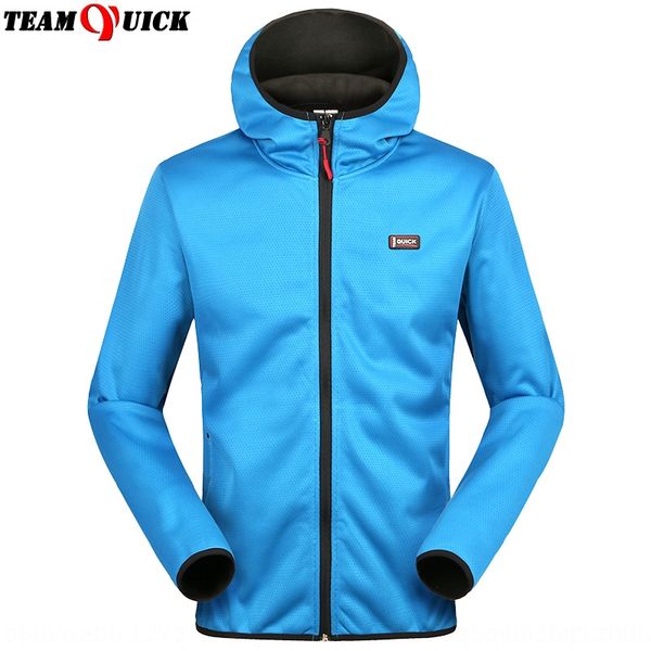 

teamquick outdoor soft shell hooded warm polar fleece windproof warm sports jacket men's single layer jacket, Blue;black