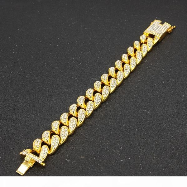 

hiphop men simulated diamonds bracelet cuban links & chains gold color alloy bracelet for bangle male jewelry accessory j190703, Golden;silver