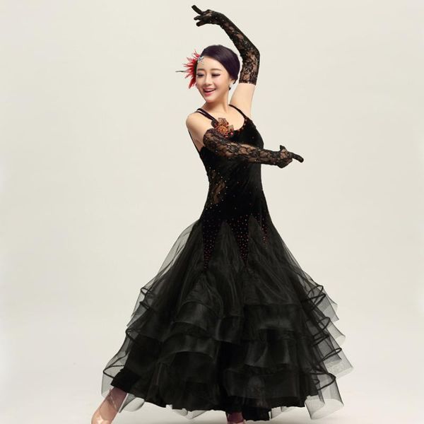 

new ballroom dance dress modern waltz standard competition black standard ballroom dancing lace dress, Black;red